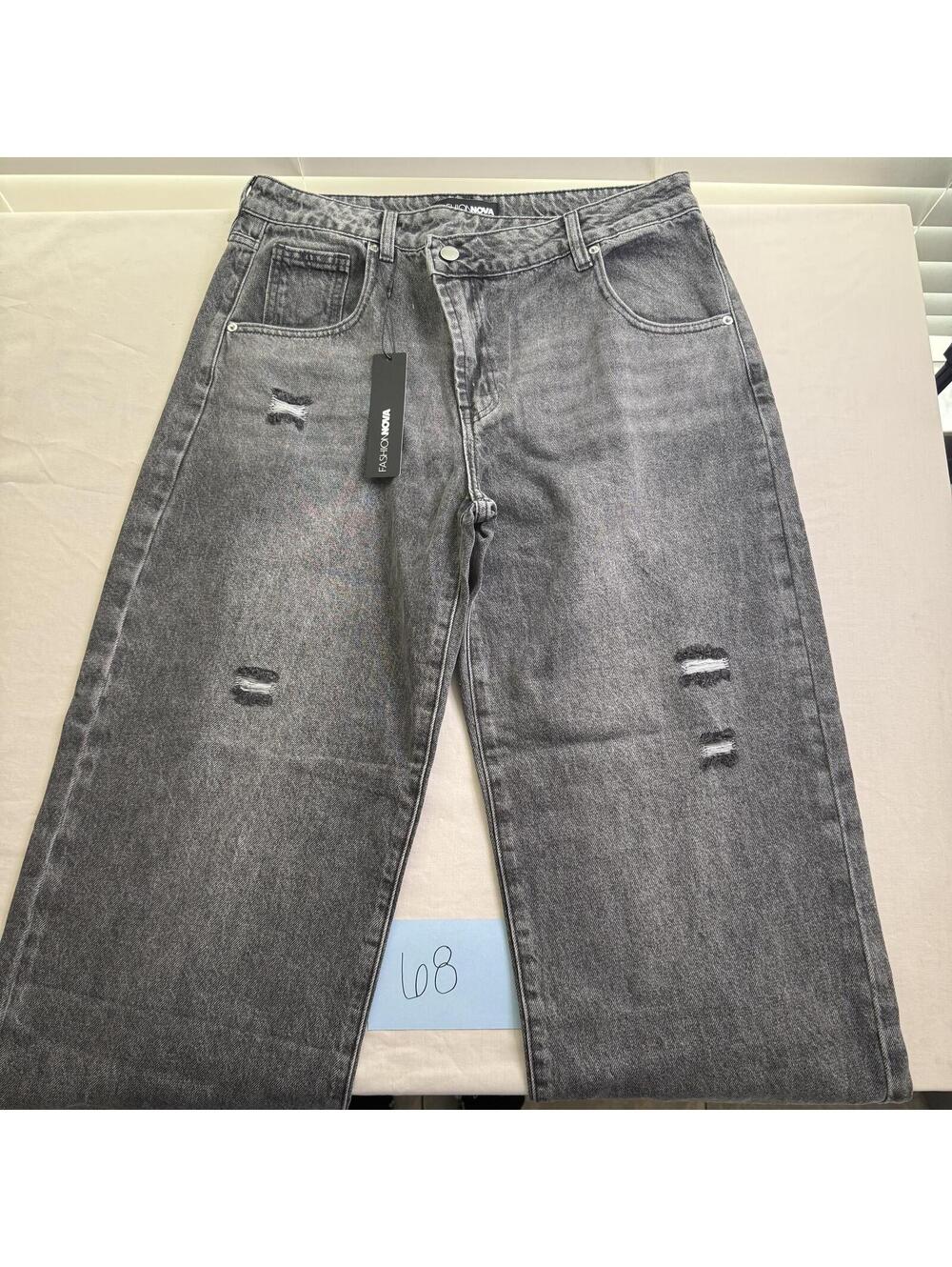 NWT Fashion Nova Gray Distressed Wide Leg Jeans Size 11